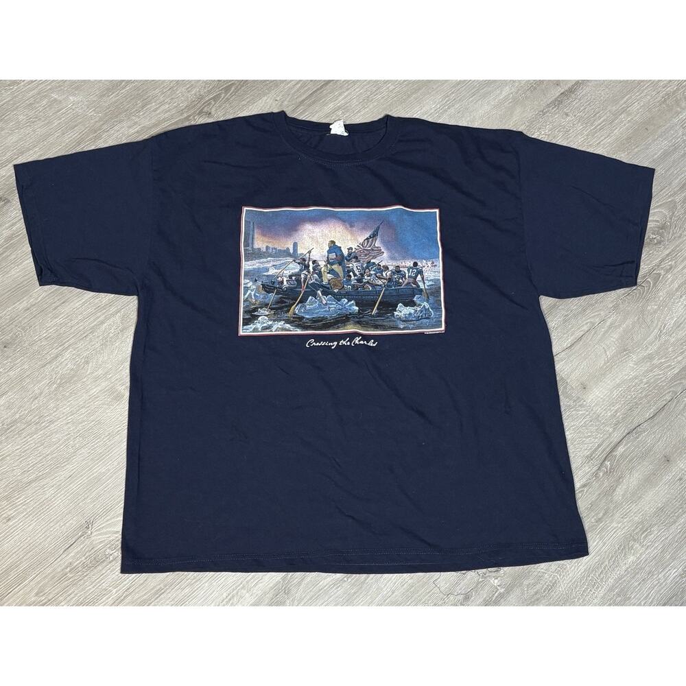 New England Patriots Shirt‎ Mens Sz XXL Blue Short Sleeve Crossing The Charles